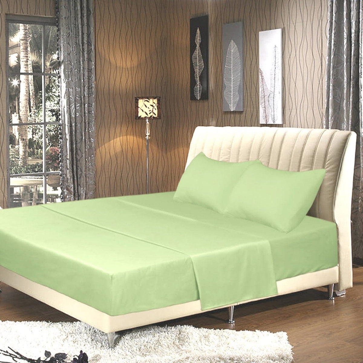 Sage Green Microfiber Bed Sheet Set with Deep Pocket – view 7