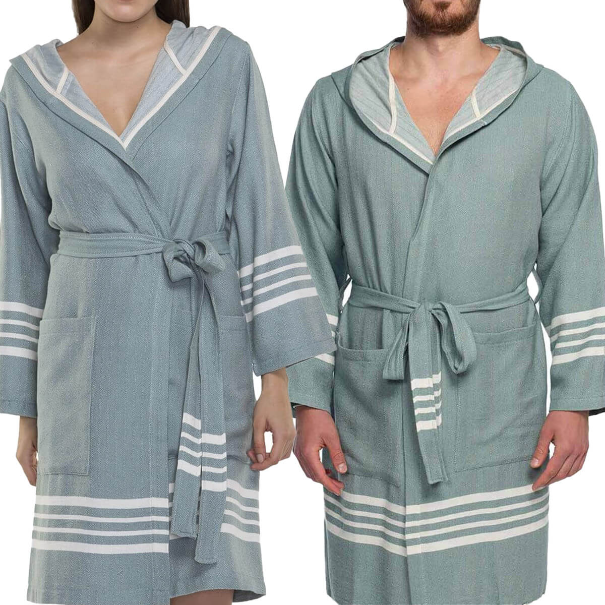 Organic Turkish Cotton Hooded Short Bathrobe, Knee-Length Unisex – view 12