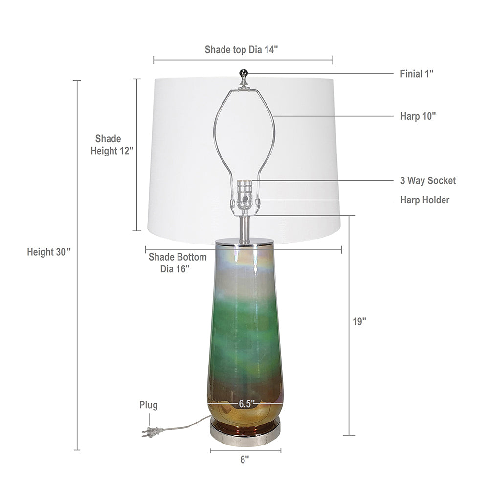 30 Inch Multicolor Glass Table Lamp with Linen Drum Shade – view 5