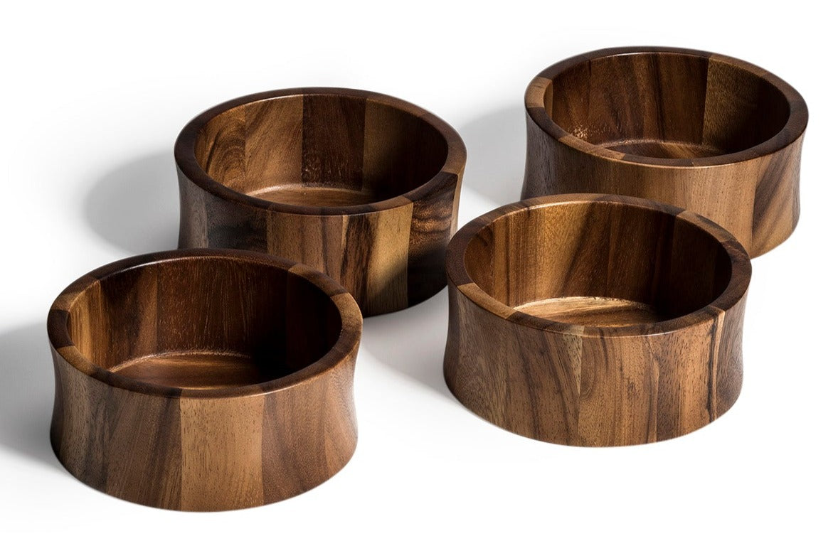 Acacia Wood Individual Salad Bowls - Set of Four