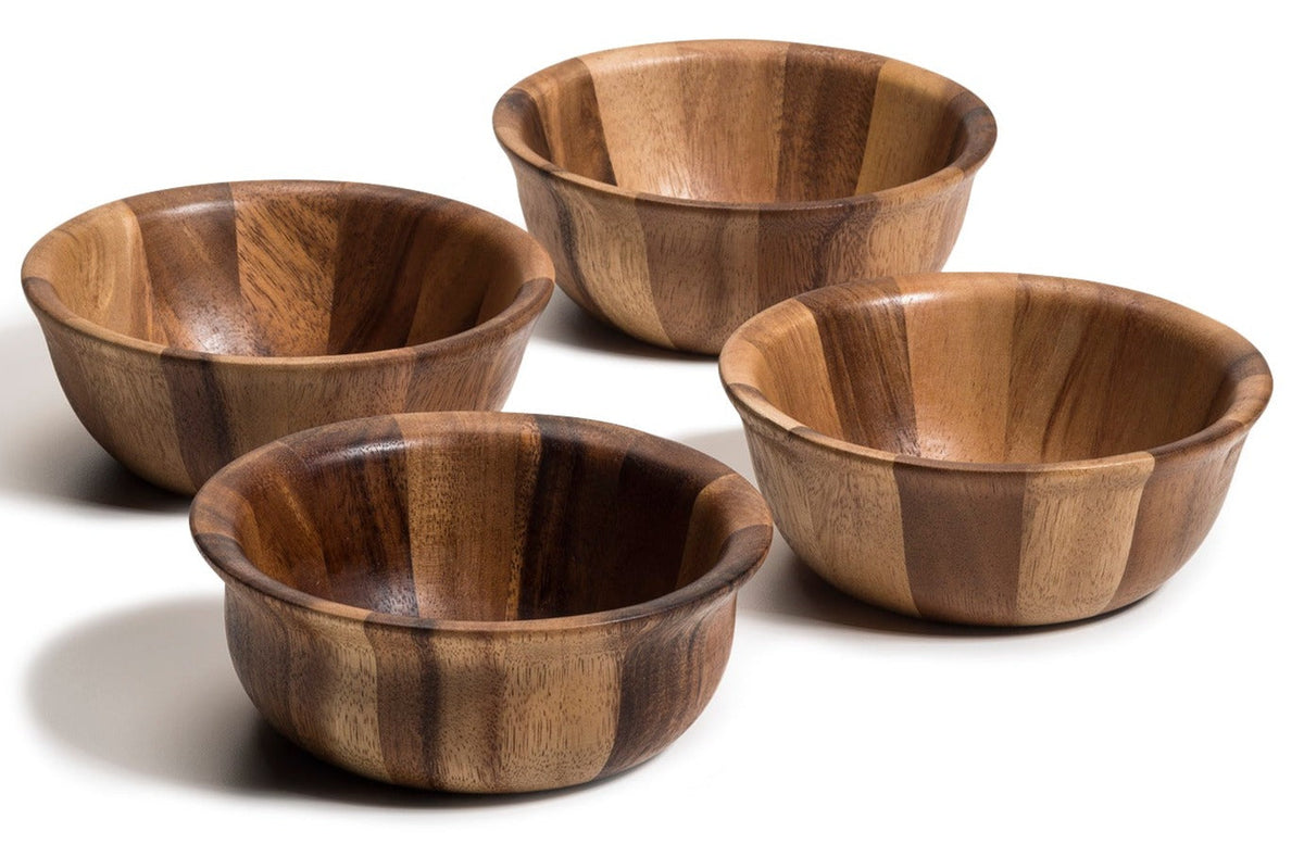 Acacia Wood Individual Salad Bowls, Set of Four