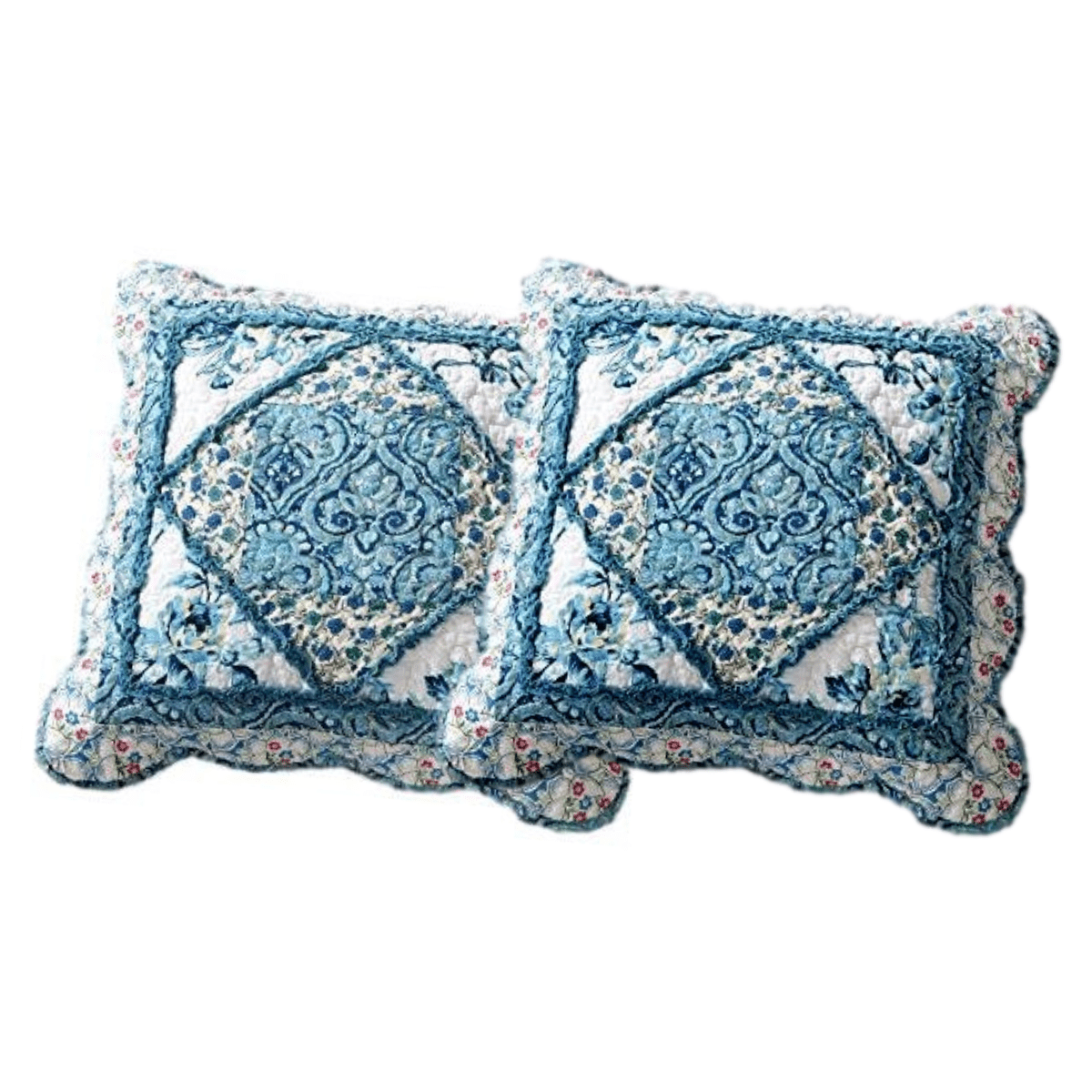 Petal Dance Blue and White Floral Patchwork Euro Sham and Cushion Covers – view 3