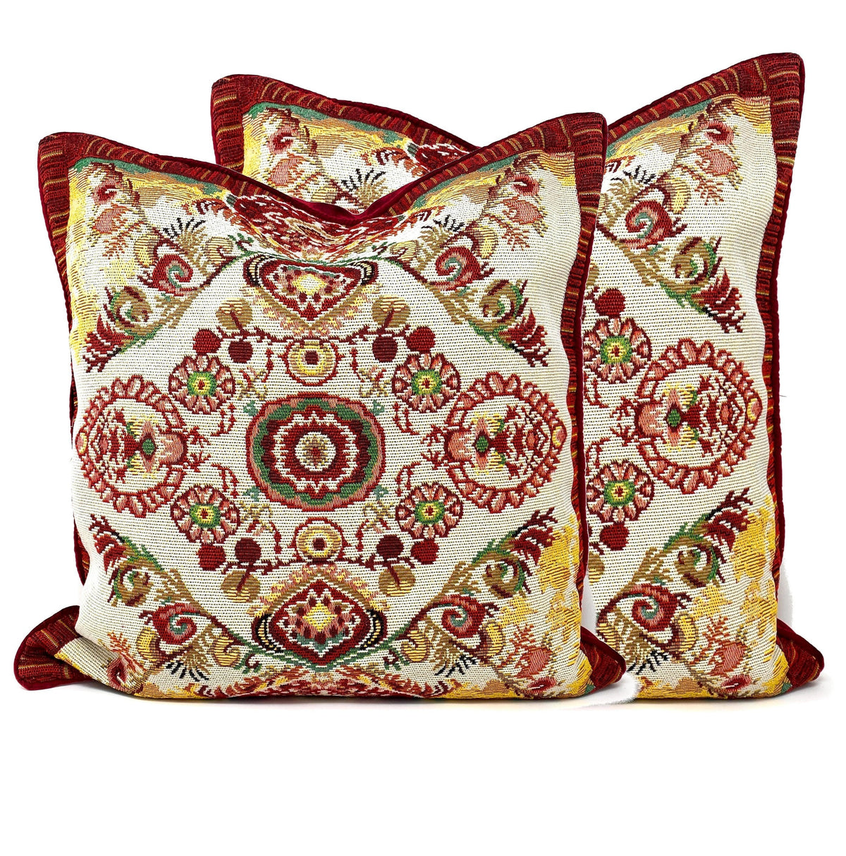 Elegant Burgundy Ornate Paisley Woven Tapestry Throw Pillow Cover – view 12