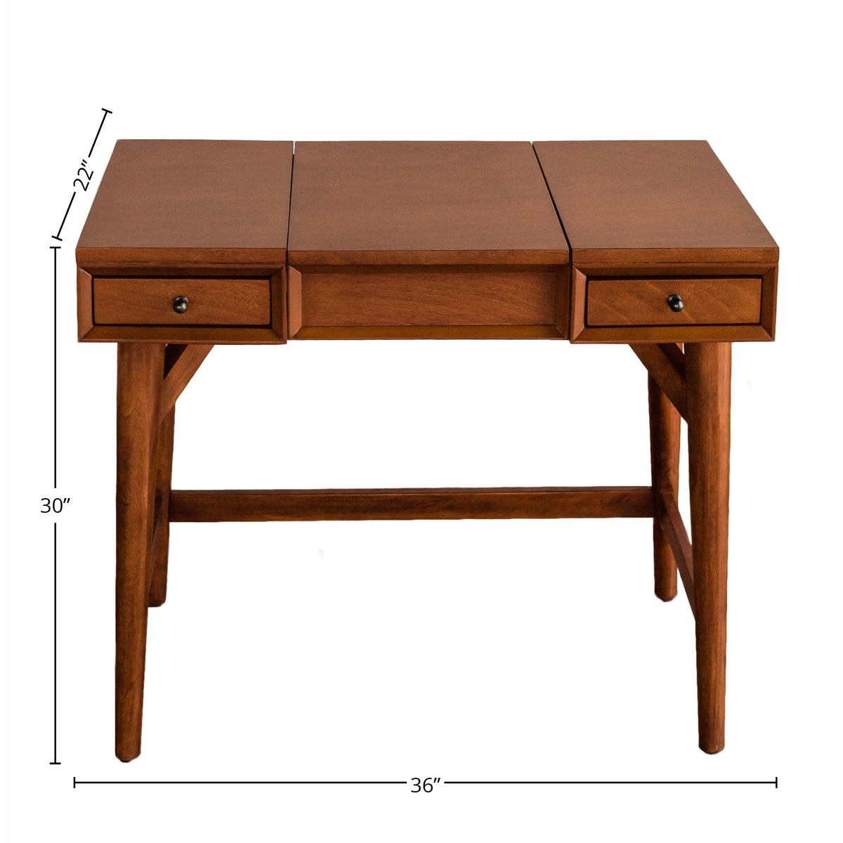 Flynn Mid-Century Solid Mahogany Bedroom Vanity, Chestnut – view 8