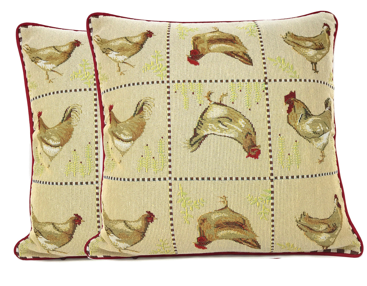 Country Farmhouse Rooster and Hens Woven Tapestry Pillow Cover – view 6