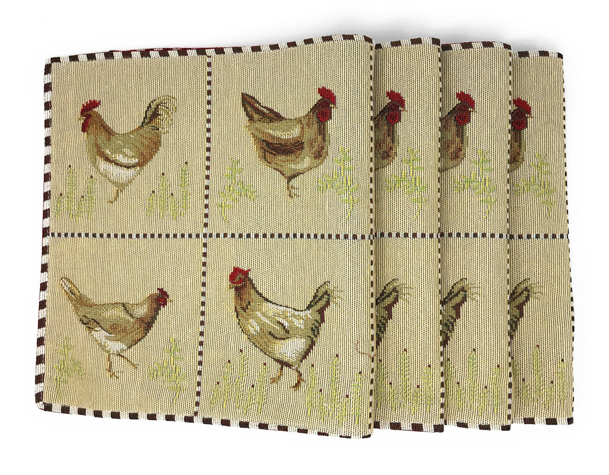 Country Farmhouse Rooster and Hens Woven Tapestry Placemat Set – view 7
