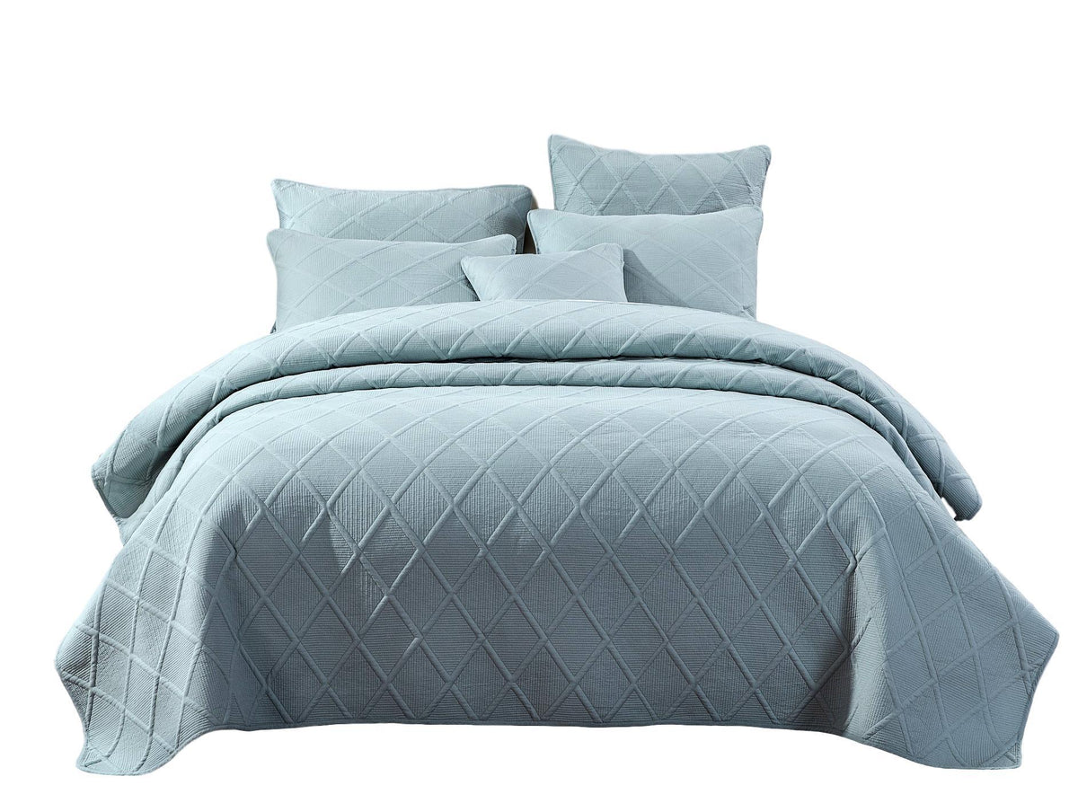Seafoam Blue Diamond Stitch Cotton Quilt Set – Soothing Pastel – view 7
