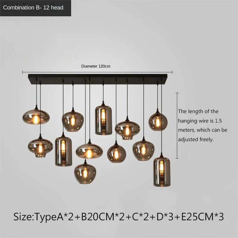 Smoky Grey Glass LED Nordic Pendant Chandelier for Kitchen Islands – view 28