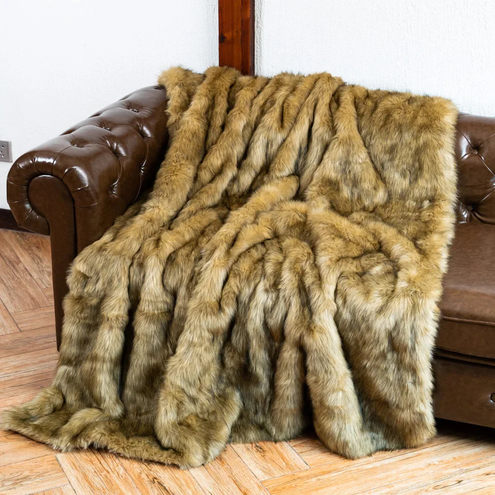 LUX Heavy Grey Faux Fur Throw Blanket with Plush Polyester Back – view 7
