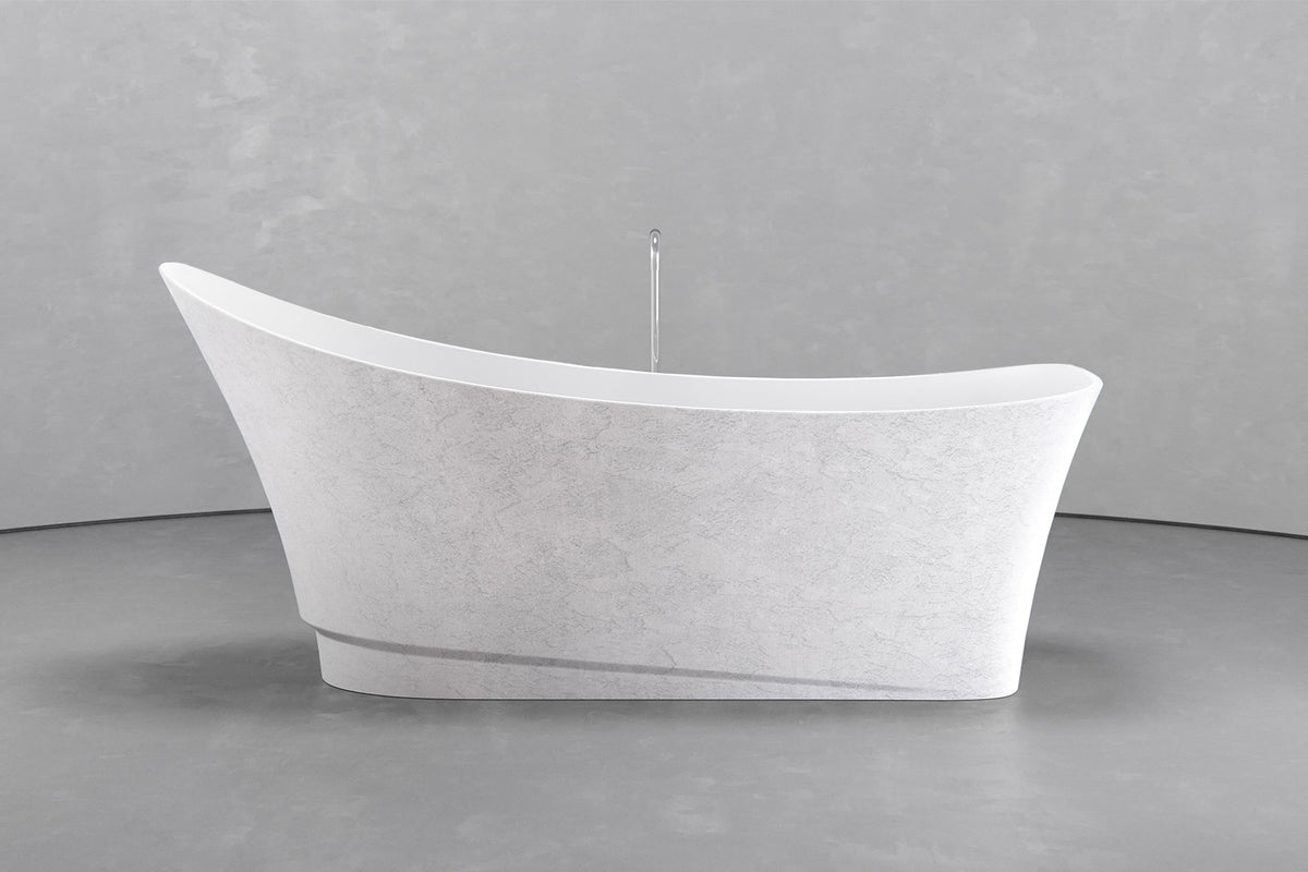 Boat-Shaped Freestanding Concrete Bathtub with Upright Recline – view 21