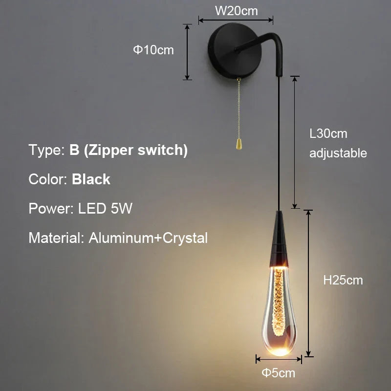 Post-Modern Glass Raindrop LED Wall Sconce – Bedroom Bedside Light – view 8
