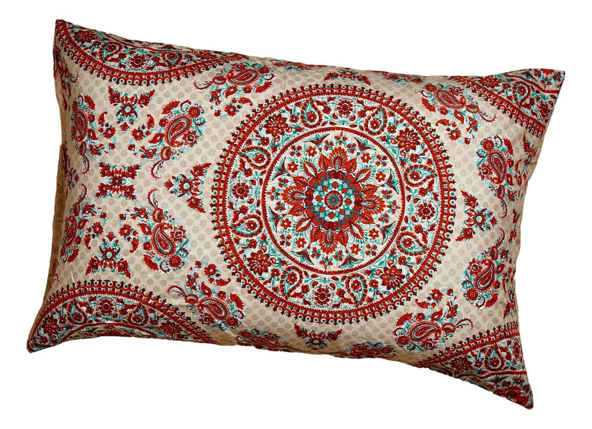 Taupe, Red Orange and Turquoise Medallion Microfiber Pillowcases, Set of 2 – view 6