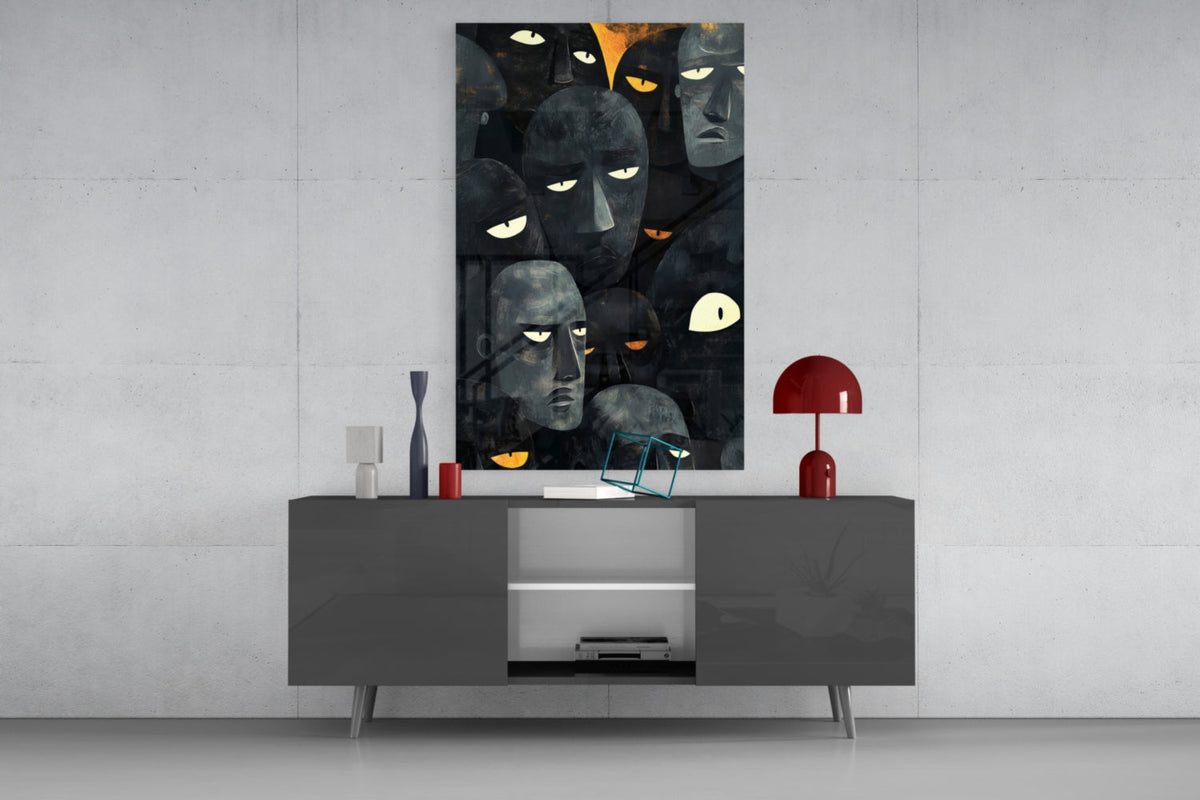 Foreign Faces Abstract Folk Art Glass Wall Art, Designer Collection – view 8