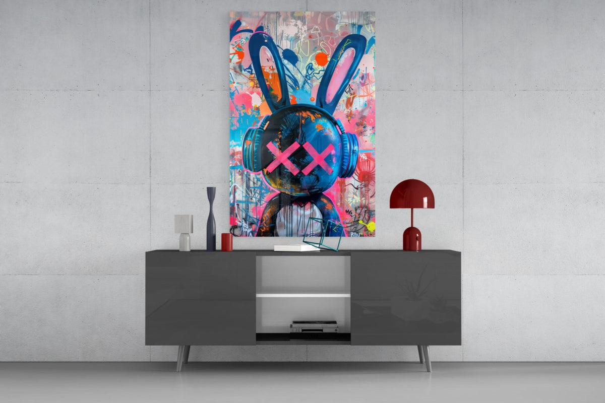 Graffiti Rabbit Pop Art Glass Wall Art, Designer Collection – view 8