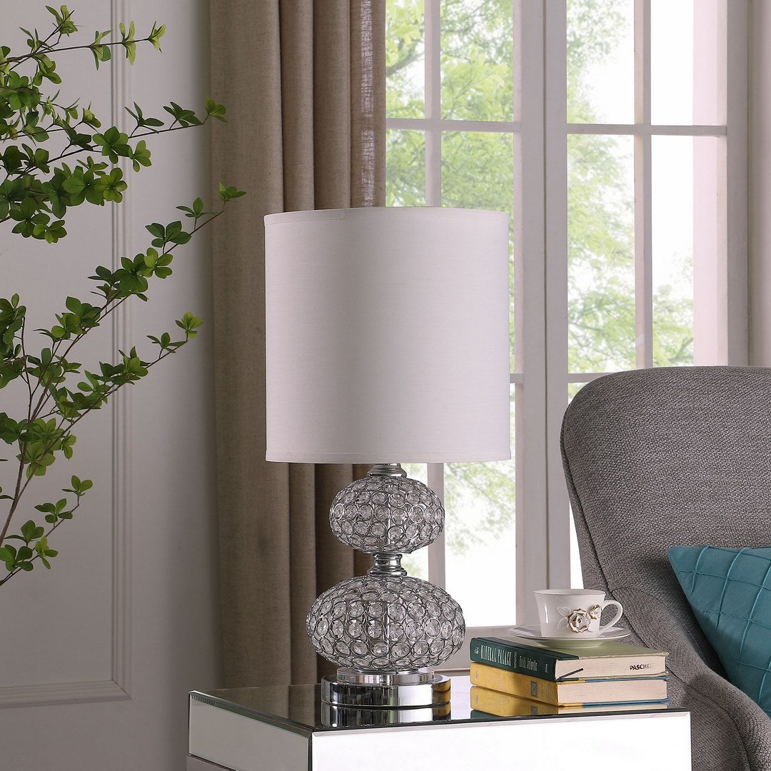 24 Inch Chrome Filigree Cage Table Lamp with Acrylic Beads, Silver – view 3