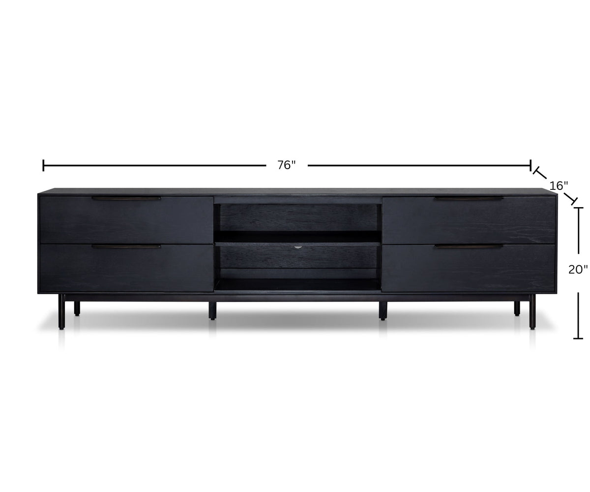 Akira TV Console with Dovetail Drawers and Open Shelves, Black – view 7