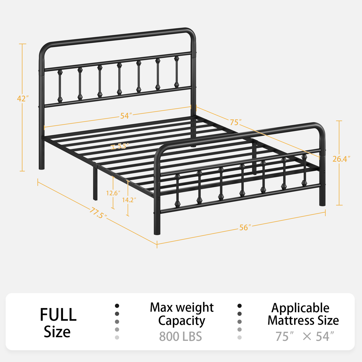 Black Metal Full Size Bed Frame with Headboard and Under-Bed Storage – view 8