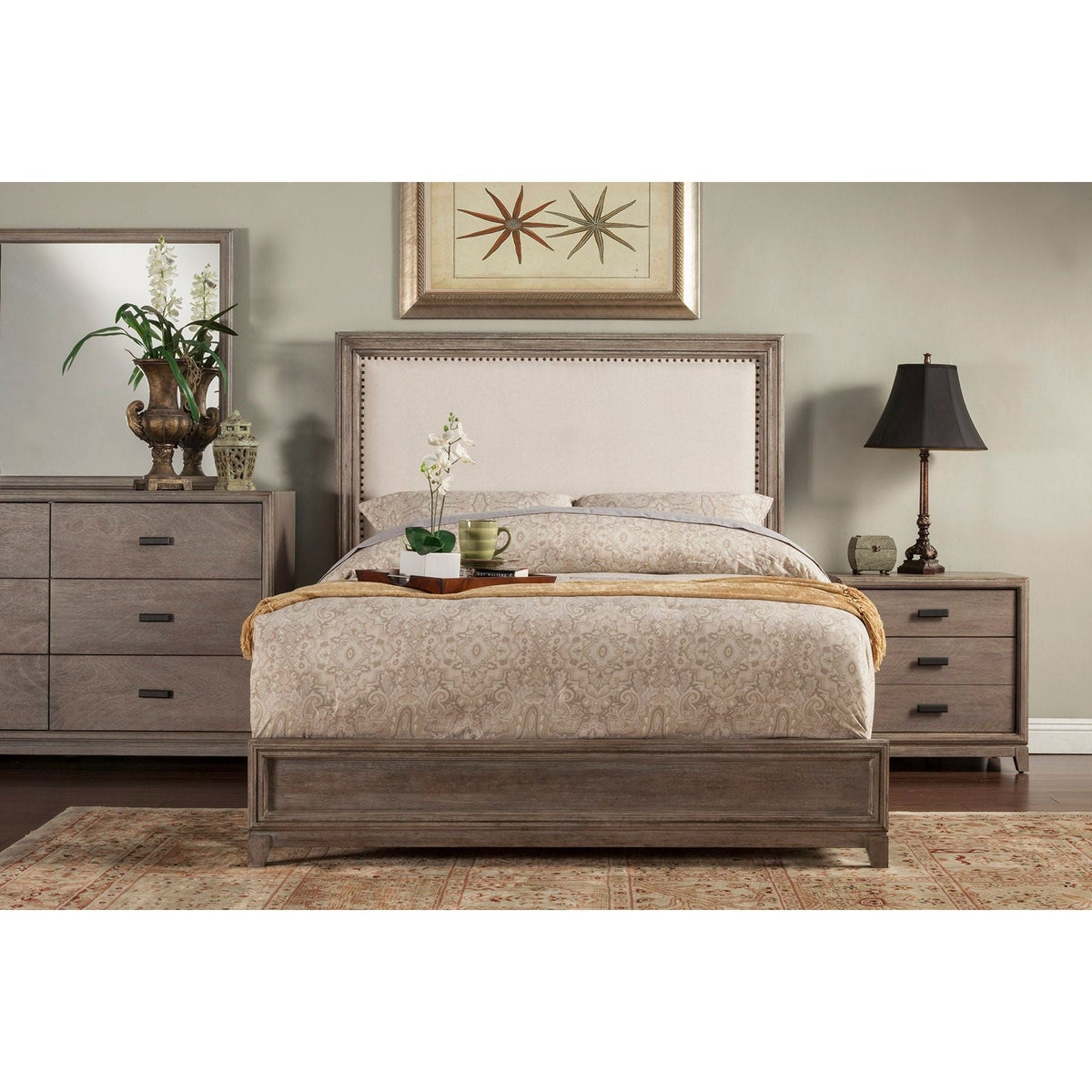 Camilla Antique Gray Mahogany Nightstand with Two Drawers – view 5