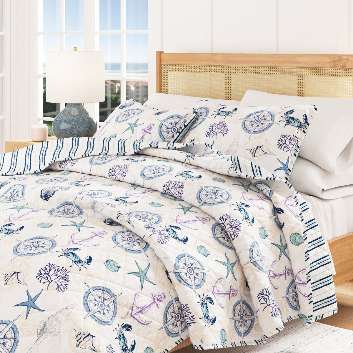 Azure Collection Navy Nautical Coastal Quilt Set – view 6