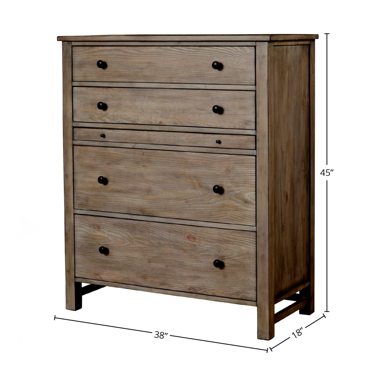 Classic 5-Drawer Pine Chest with Pullout Desk Shelf, Natural Gray – view 8