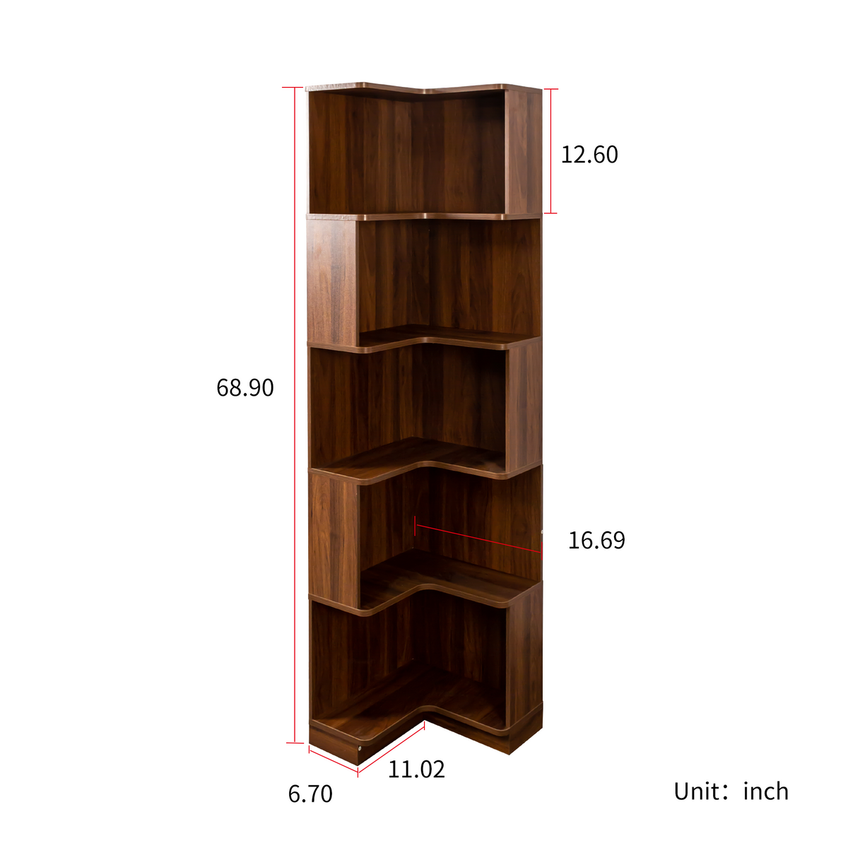 5 Tier Corner Bookshelf with Melamine Finish in Neutral Wood – view 11