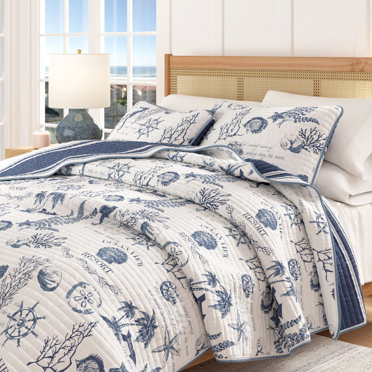 Seacoast Memories Printed Cotton Quilt Set – Calypso Collection – view 6