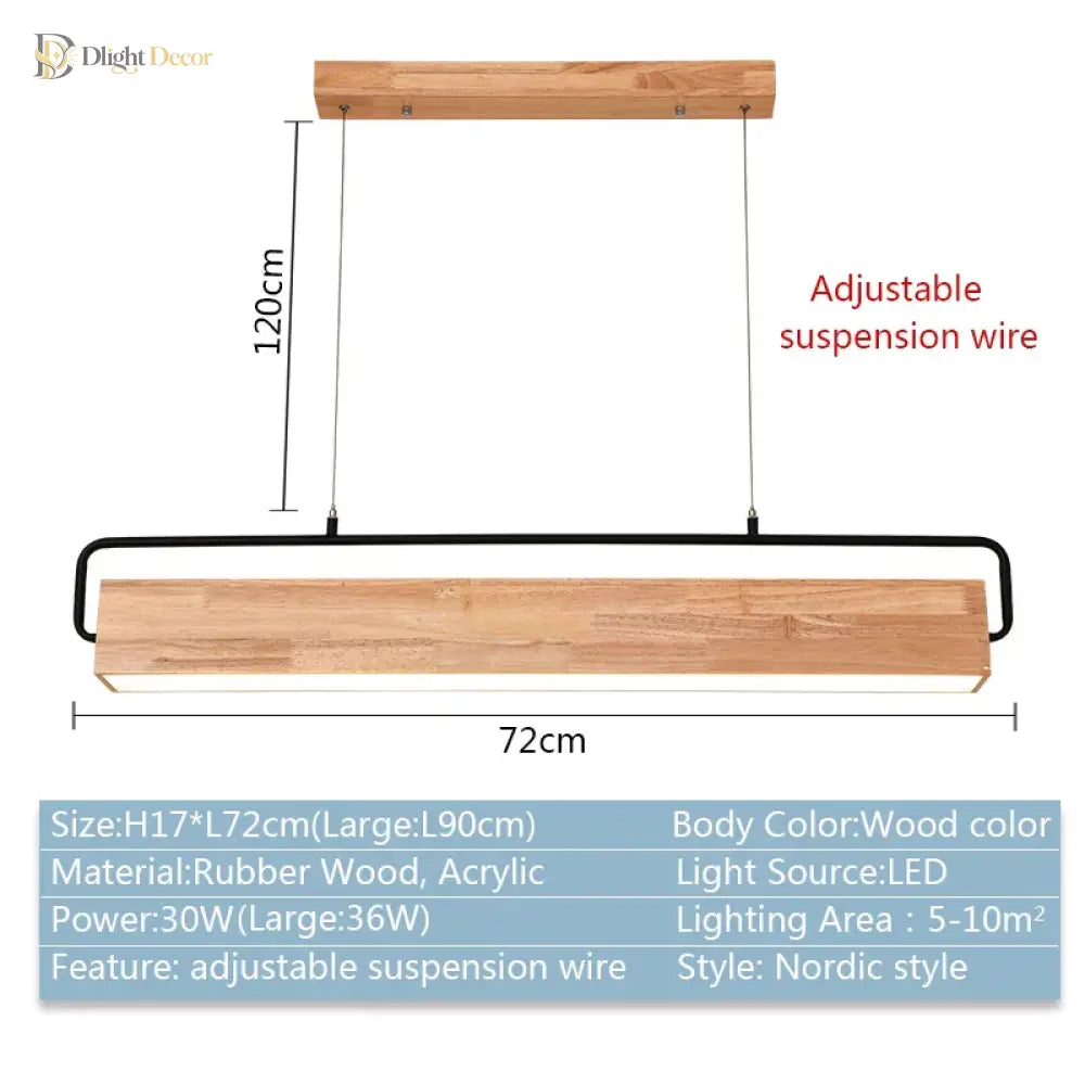 Nordic Wood LED Linear Pendant Light for Kitchen Island, 72 cm – view 6