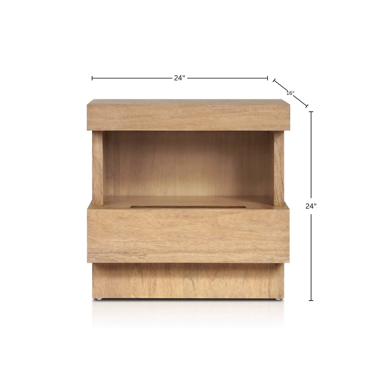Mona Oak Nightstand with Soft-Close Drawer and Fixed Shelf – view 7