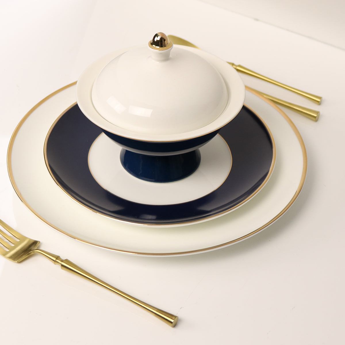 Sapphire Blue Jewel Salad Plates with 14k Gold Accents, Set of 4 – view 7
