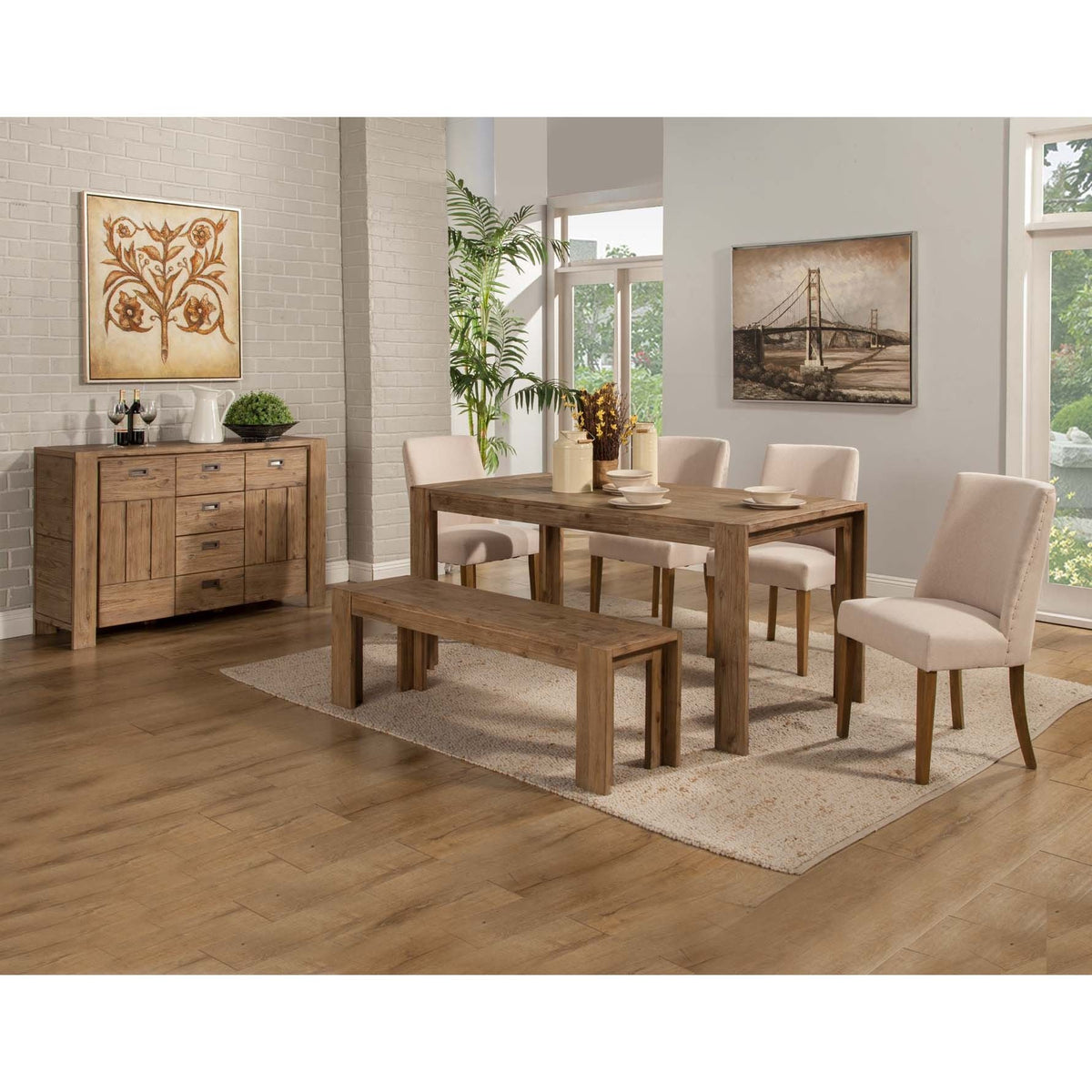 Seashore Solid Acacia Wood Sideboard, Antique Natural Finish – view 8