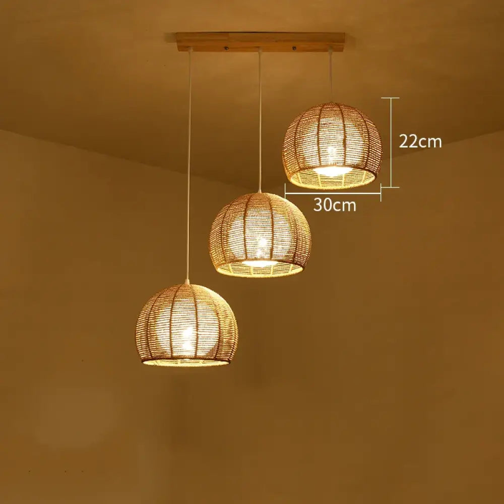 Hand-Knitted Bamboo Rattan Pendant Lights, Set of 3 – view 10