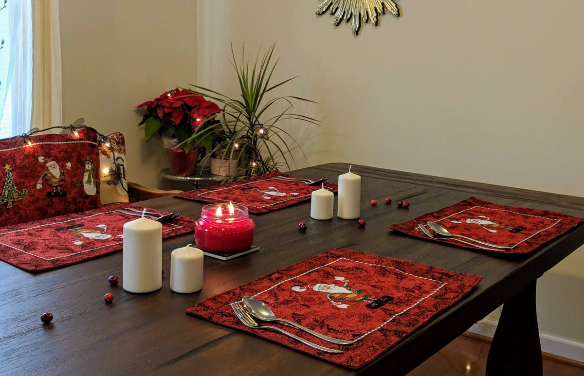 Red Woven Tapestry Christmas Placemat Set with Santa Claus and Snowman – view 8