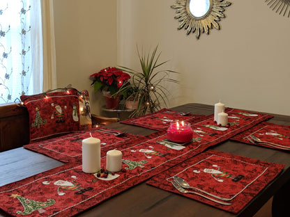 Red Woven Tapestry Christmas Placemat Set with Santa Claus and Snowman – view 9