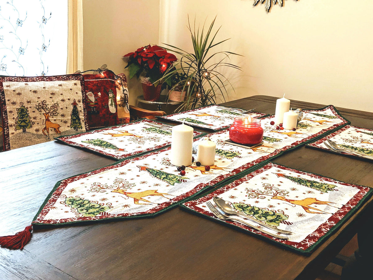Winter Forest Reindeer Vintage Holiday Woven Tapestry Table Runner – view 10