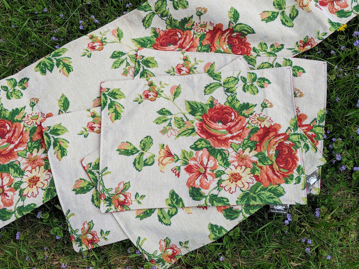 Sweet Roses Vintage Ivory Woven Tapestry Placemat Set – view 9