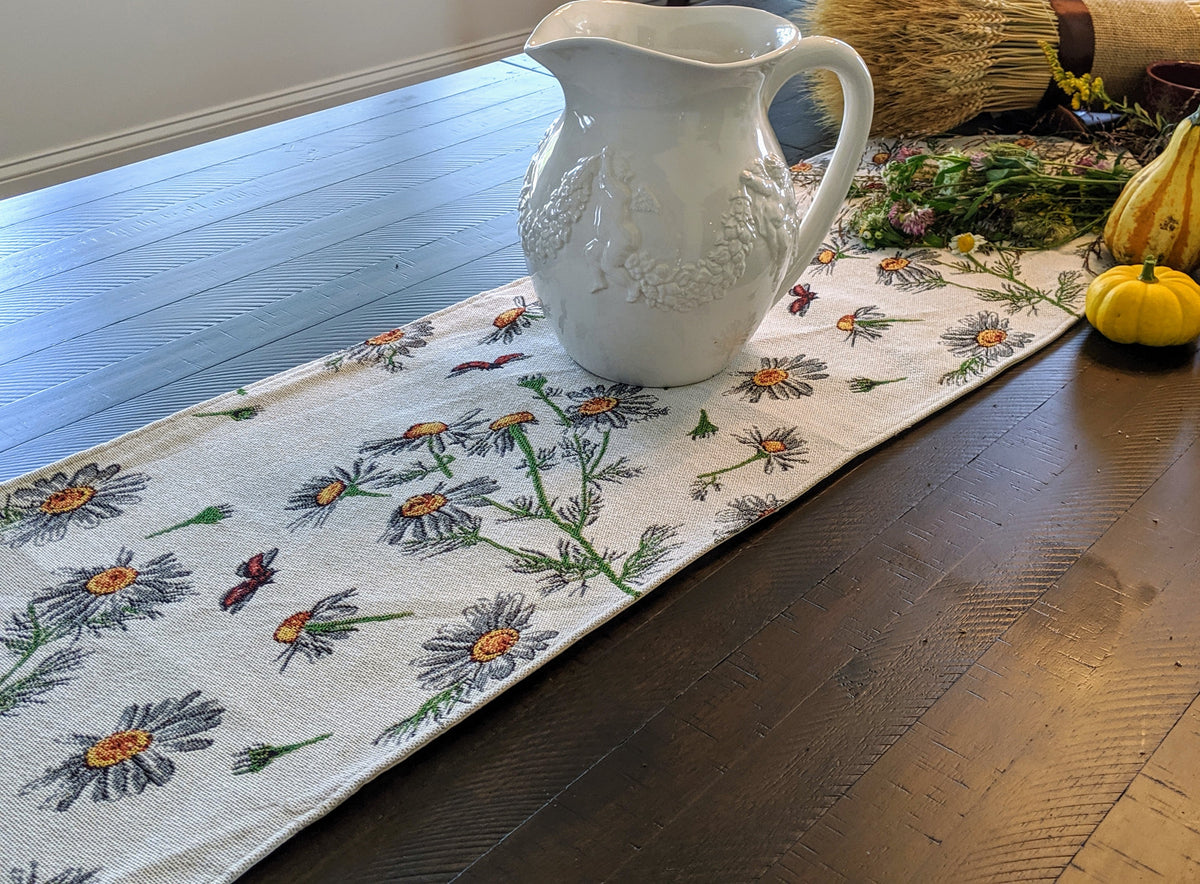 Yellow Daisies and Ladybugs Ivory Woven Tapestry Table Runner – view 11