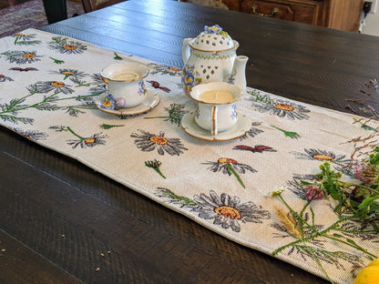 Yellow Daisies and Ladybugs Ivory Woven Tapestry Table Runner – view 5