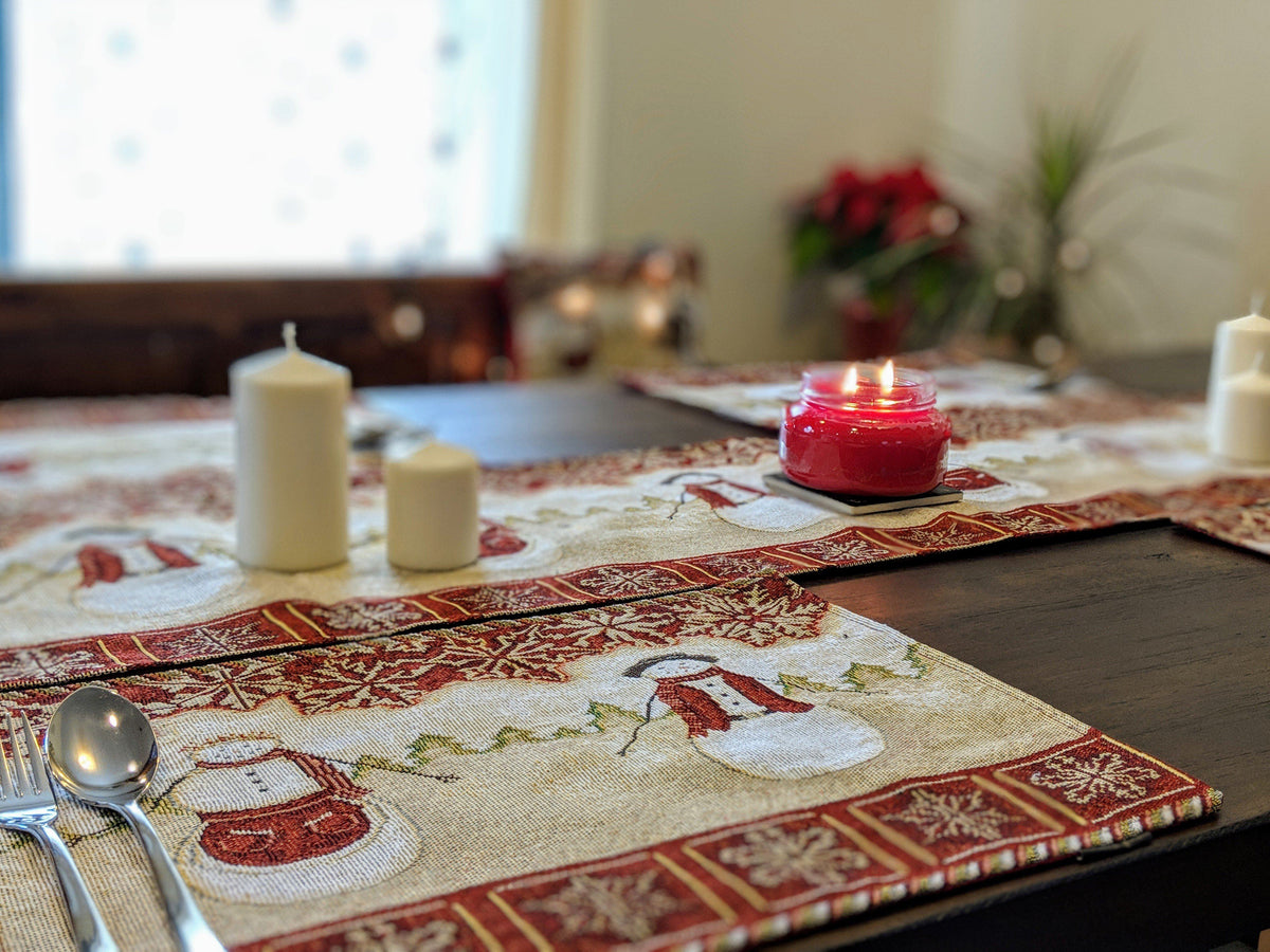 Snowman Couple Woven Tapestry Christmas Placemat Set – view 5