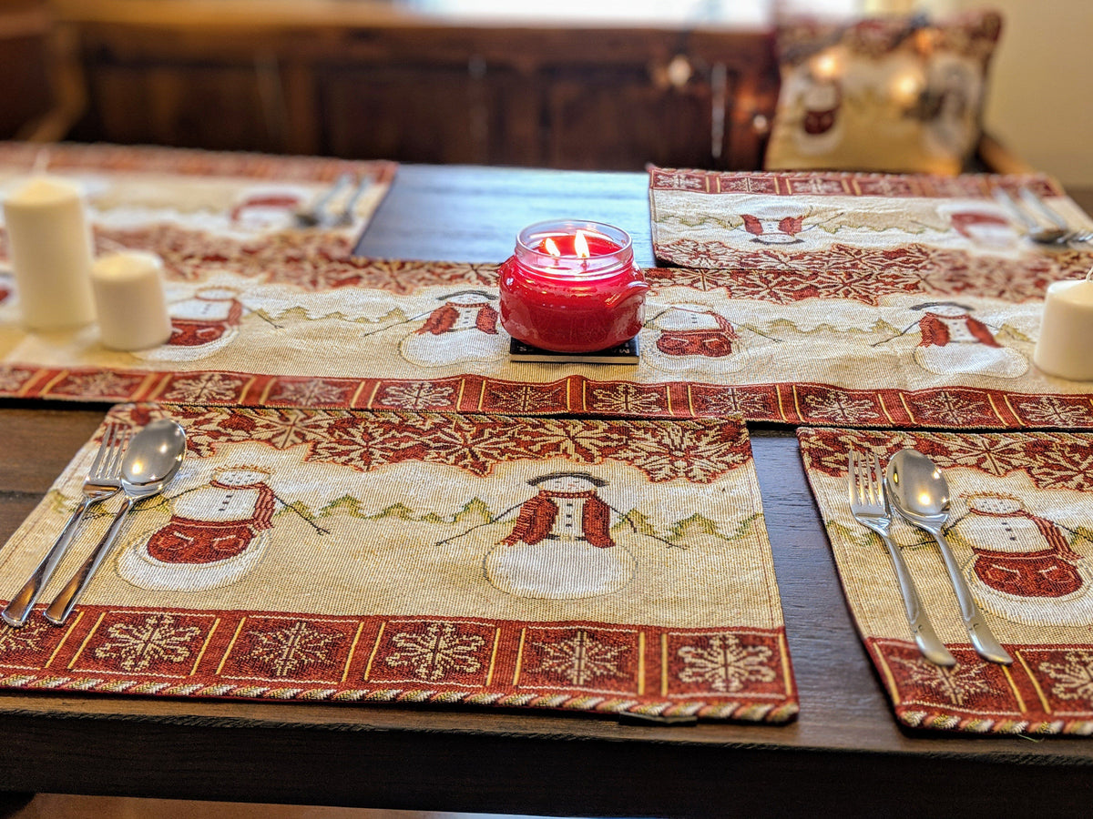 Snowman Couple Woven Tapestry Christmas Placemat Set – view 4