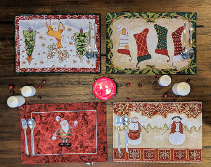 Snowman Couple Woven Tapestry Christmas Placemat Set – view 7
