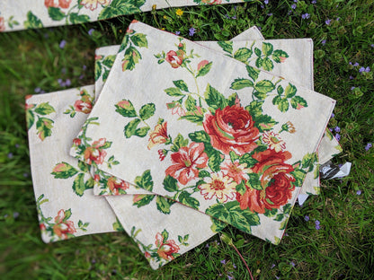 Sweet Roses Vintage Ivory Woven Tapestry Placemat Set – view 7