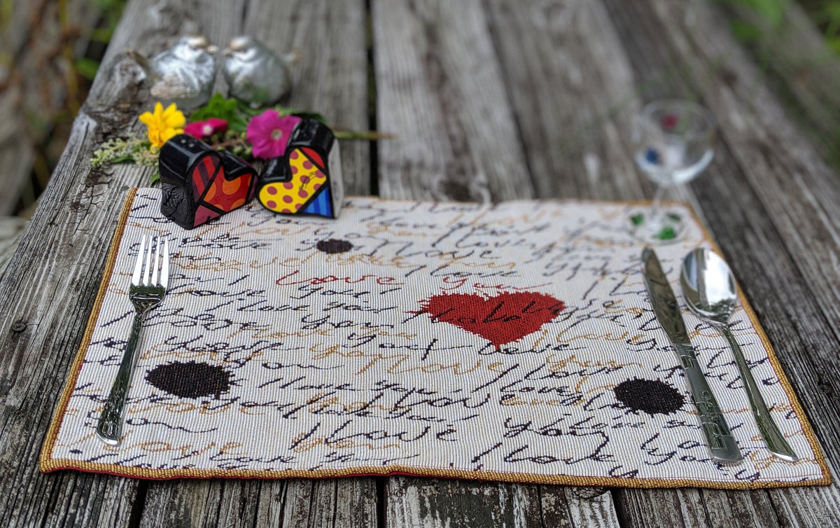 Golden Beige Love Letter Woven Tapestry Placemat Set – view 11