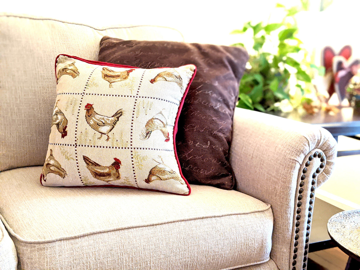Country Farmhouse Rooster and Hens Woven Tapestry Pillow Cover – view 2