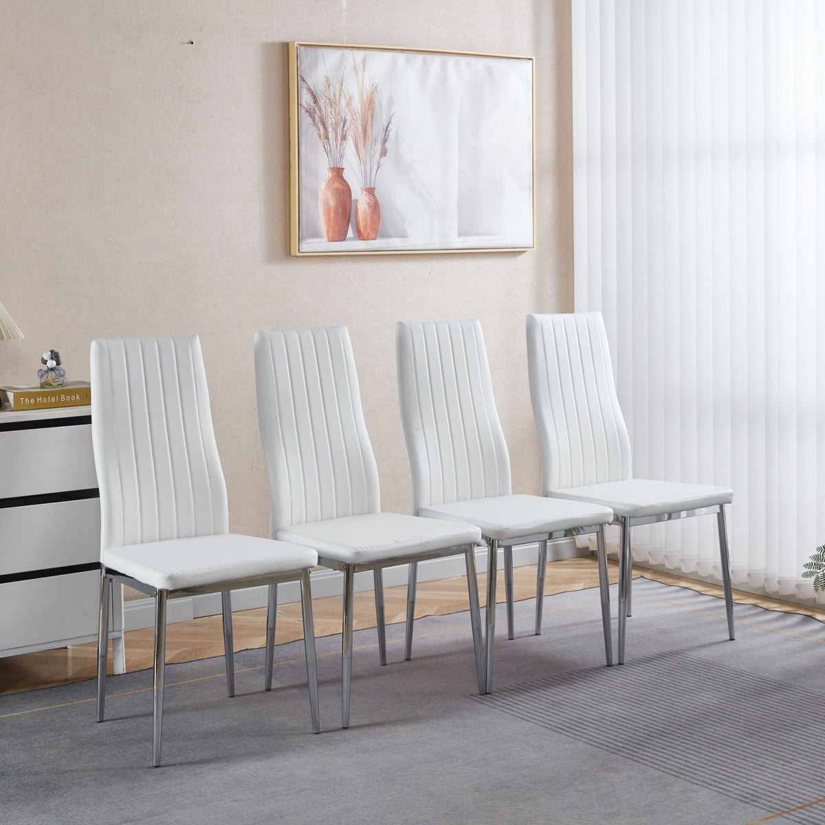 Minimalist Faux Leather Dining Chairs with Metal Frame, Set of 4 – view 3