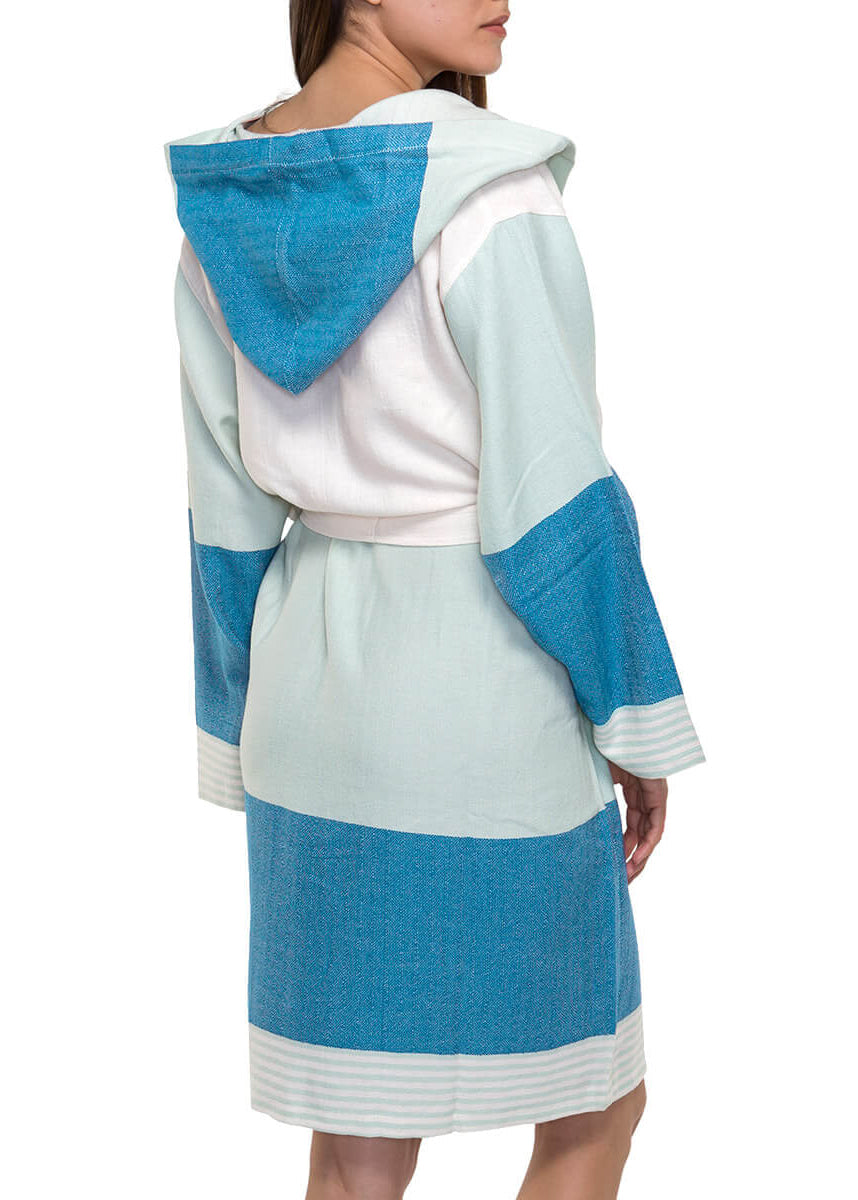 Color-Block Turkish Cotton Hooded Bathrobe, Knee-Length Unisex – view 8