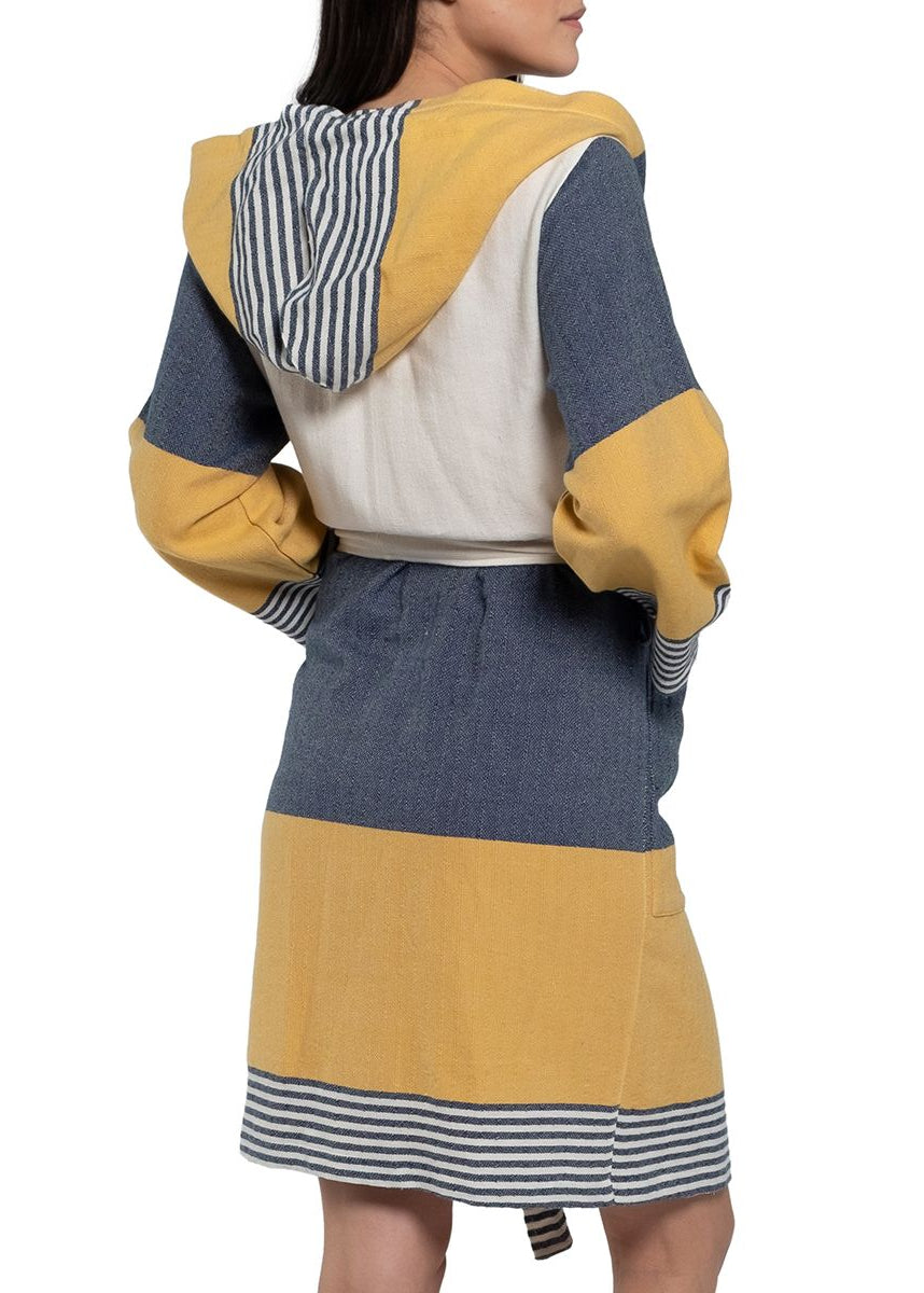 Color-Block Turkish Cotton Hooded Bathrobe, Knee-Length Unisex – view 6