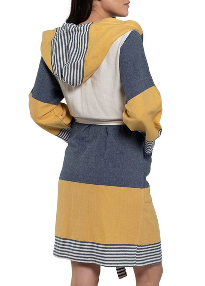 Color-Block Turkish Cotton Hooded Bathrobe, Knee-Length Unisex – view 6