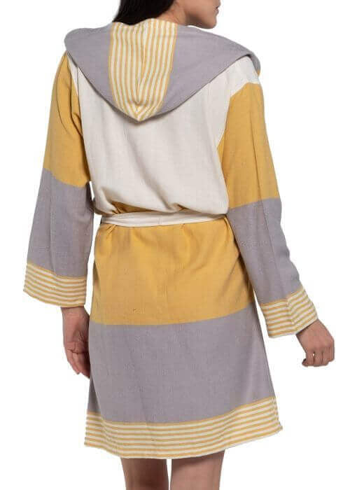 Color-Block Turkish Cotton Hooded Bathrobe, Knee-Length Unisex – view 9