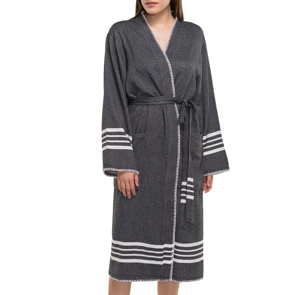 Organic Turkish Cotton Kimono Bathrobe, Long Unisex Spa Robe – view 4