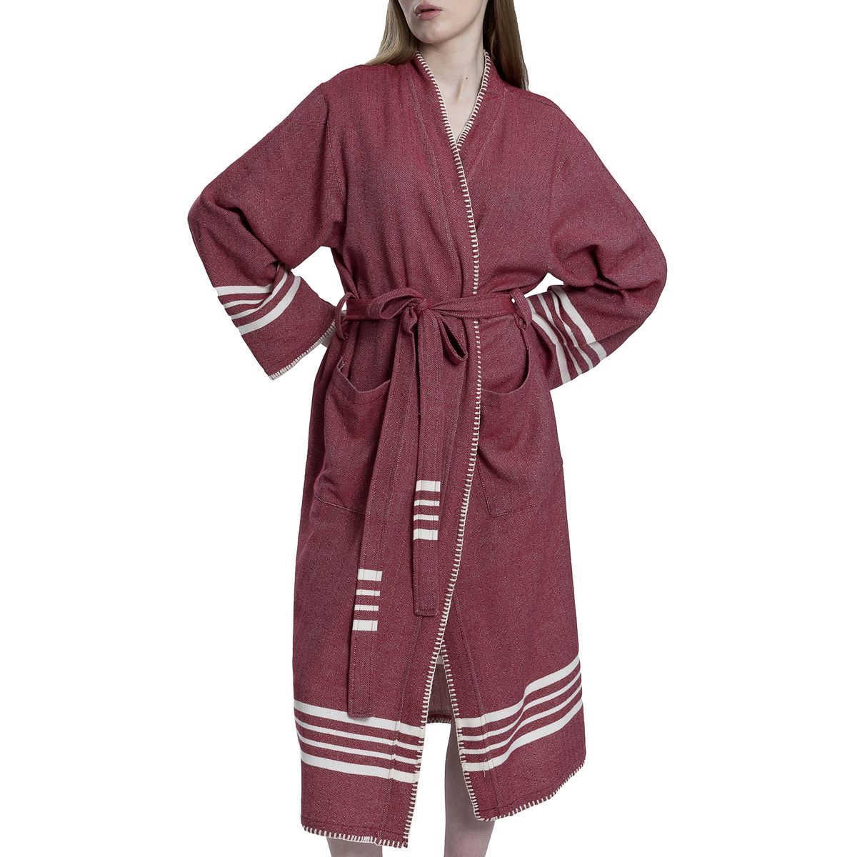 Organic Turkish Cotton Kimono Bathrobe, Long Unisex Spa Robe – view 9